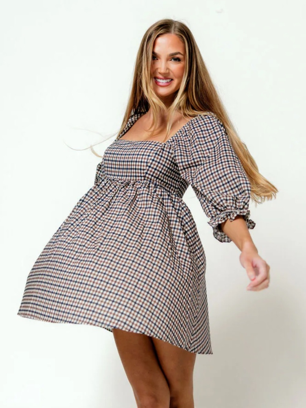 Bella Mini Dress in Navy/Brown